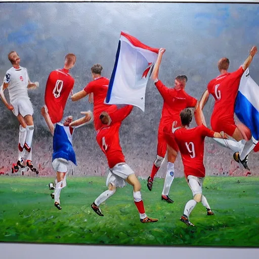 Prompt: polish football national team winning World Cup oil painting