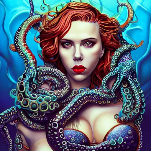 Prompt: lofi lovecraftian lovecraft venom steampunk mermaid portrait of scarlett johansson in bikini, octopus, Pixar style, by Tristan Eaton Stanley Artgerm and Tom Bagshaw.