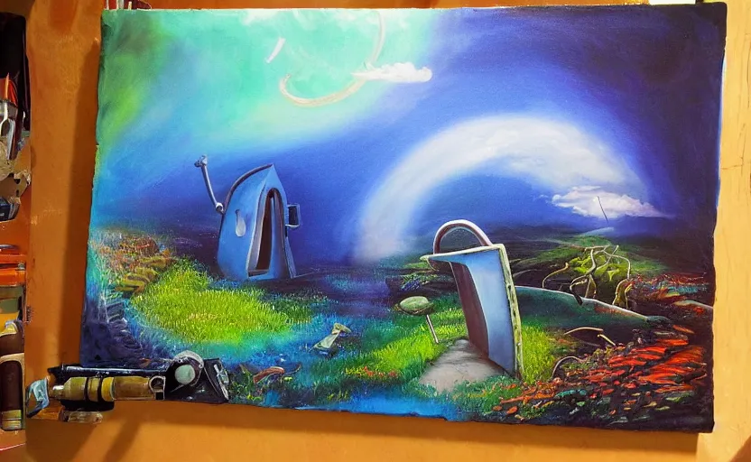 Image similar to portal painting to another dimension, surreal landscape