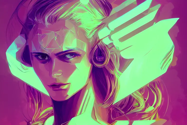 Image similar to photo of goddes of war in neon lighting, elegant, highly detailed, smooth, sharp focus, illustration, beautiful, geometric, trending on artstation, cinematic, artwork by WLOP