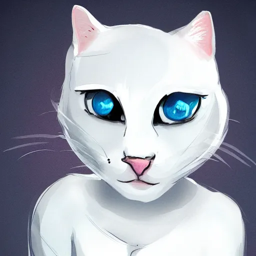 Prompt: portrait of a cute!! white anthropomorphic cat, concept art