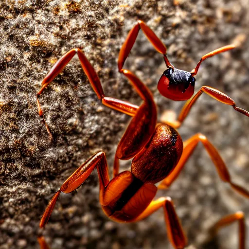 Image similar to a nature photo. of a dancing ant, closeup, depth of field, 5 0 mm