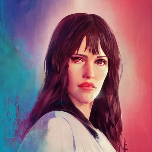 Image similar to jennifer garner portrait as manga girl, realistic shaded perfect face, fine details. anime. realistic shaded lighting poster by ilya kuvshinov katsuhiro otomo ghost - in - the - shell, magali villeneuve, artgerm, jeremy lipkin and michael garmash and rob rey