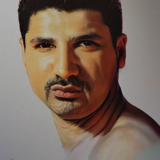 Image similar to painting of ali daei, realistic, hyperrealism, studio lighting, detailed