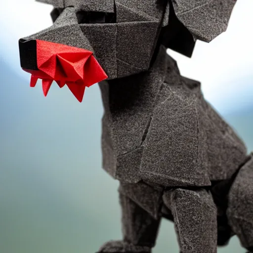 Prompt: a videogame still of black grey hairless miniature toy poodle in the Taiwan mountainous valleys made from origami in Tekken 7, 40mm lens, shallow depth of field, split lighting