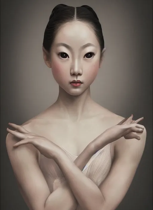 Image similar to hyperrealistic photography of a highly detailed and symmetrical gorgeous asian female ballerina in the style of vargas and wlop, highly detailed, face symmetry, highly realistic hands, masterpiece, award - winning, sharp focus, intricate concept art, ambient lighting, 8 k, artstation