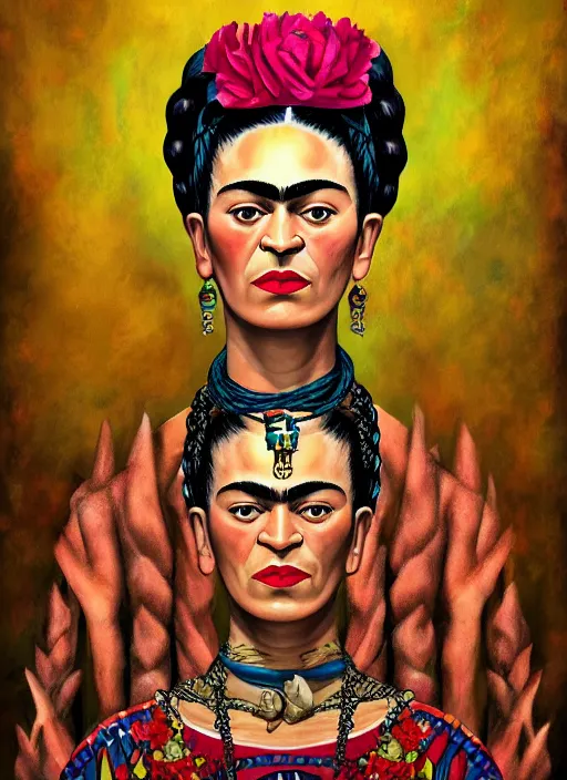 Prompt: frida kahlo as a voodoo priestess, detailed digital art, trending on Artstation