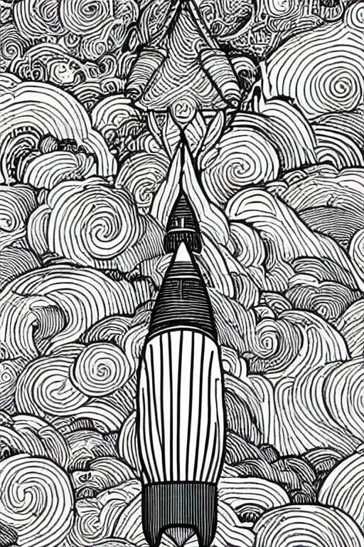 Image similar to mcbess illustration of a rocket ship with rainbow colors