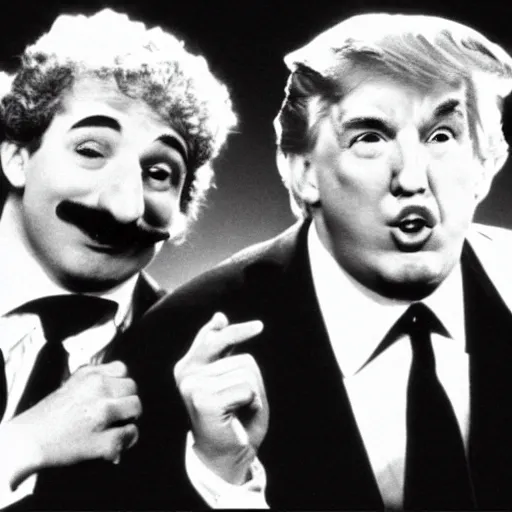 Prompt: The Marx Brothers make fun of Donald Trump