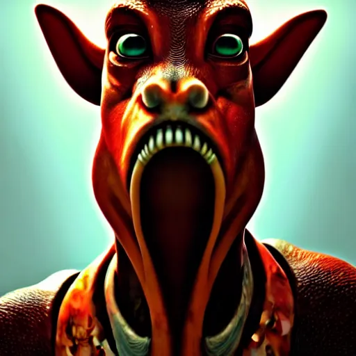 Image similar to jar jar Binks, perfect eyes, full body shot, portrait, vivid colors, elegant, concept art, sharp focus, digital art, Hyper-realistic, 4K, Unreal Engine, Highly Detailed, HD, Dramatic Lighting by Brom, trending on Artstation