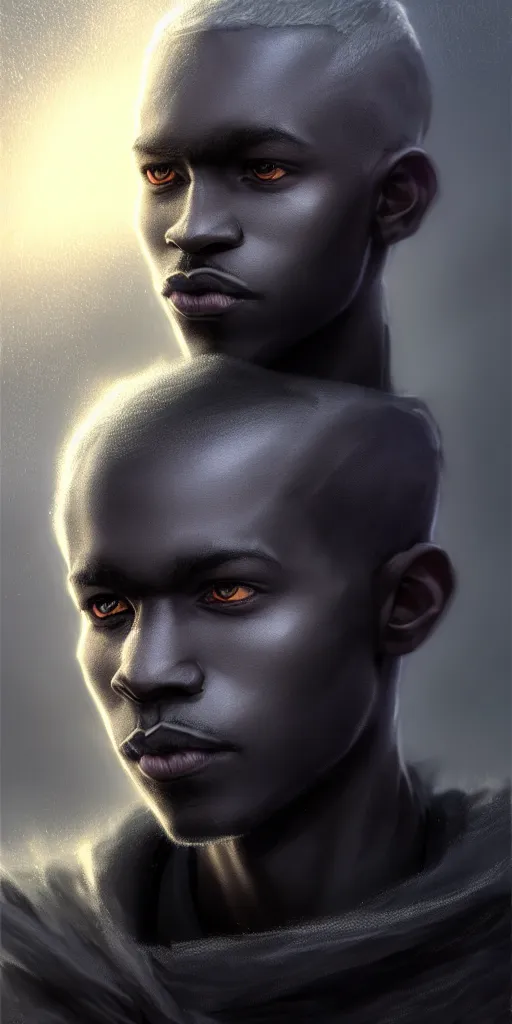 Prompt: ( hyperrealist dnd black male nordic with short hair cut drow class portrait on a windy storm planet ) by daniel f. gerhartz and matt stewart, fantasy, photorealistic, dynamic lighting, bet face, handsome drow, beautiful, perfect factions, perfect drow, trending on artstation, poster, volumetric lighting, 4 k, award winning