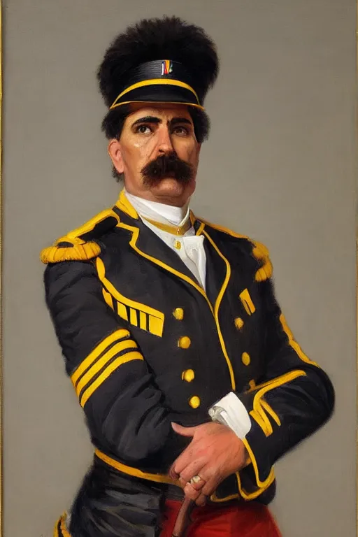 Image similar to full body portrait of the dictator of the indiana pacers, 1 8 8 9, in full military garb, oil on canvas by william sidney mount, trending on artstation