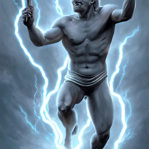 Image similar to benjamin netanyahu as a greek god of lightning, shooting lightning bolts from hands, highly detailed, ultra clear, by artgerm and greg rutkowski