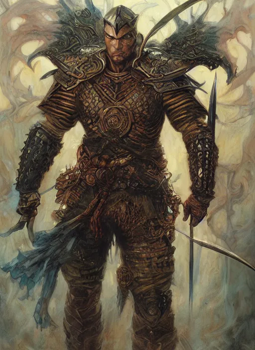 Prompt: a fantasy comic book style portrait painting of a furious male warrior, art by donato giancola and bayard wu and gustav moreau and wayne barlowe