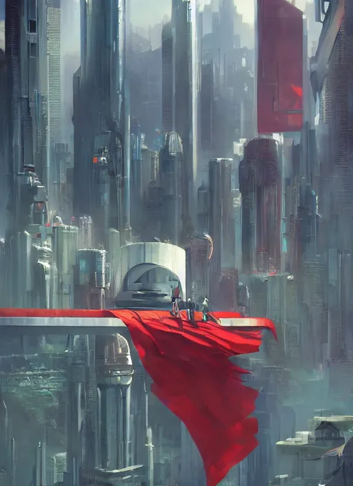 Image similar to futuristic city on the edge of steel kitchen sink red propaganda flags by ross tran, thierry doizon, craig mullins, ilya kuvshinov, artgerm, edward hopper, dan mumford, wlop, rutkovsky, carl spitzweg, moebius, unreal engine 5, lumen, nanite