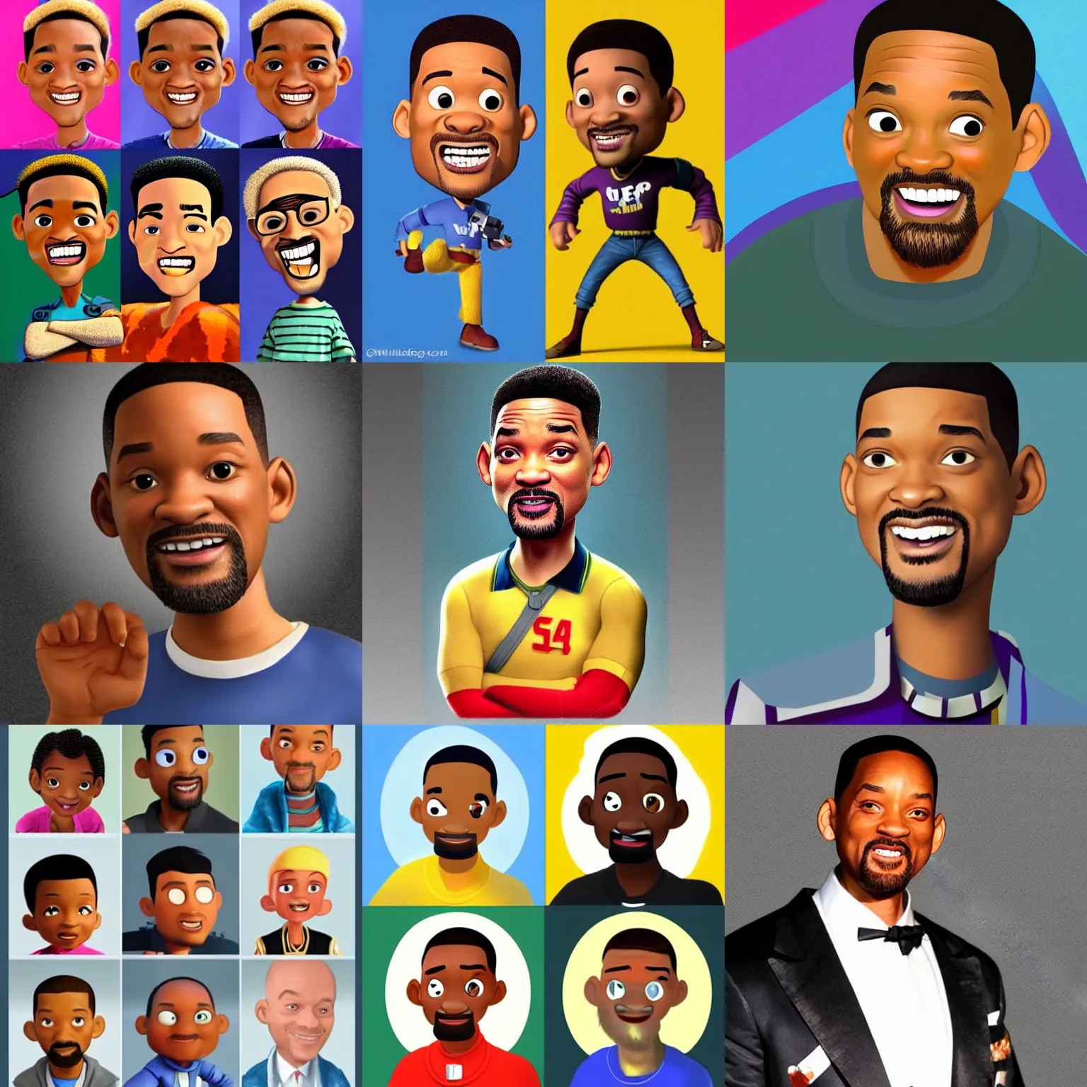 Prompt: will smith in the style of a pixar character