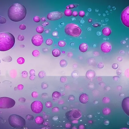 Image similar to giant pink purple bubbles with cities inside them