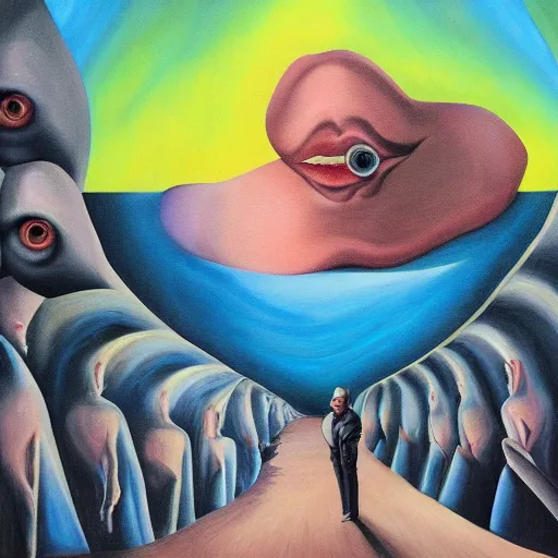 Image similar to selfie at the end of time, surrealist painting