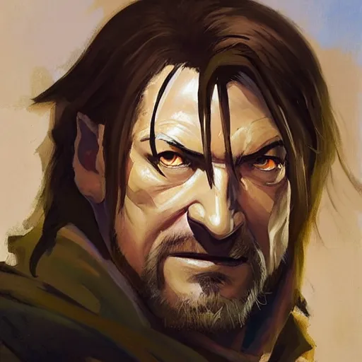 Image similar to greg manchess portrait painting of boromir as overwatch character, medium shot, asymmetrical, profile picture, organic painting, sunny day, matte painting, bold shapes, hard edges, street art, trending on artstation, by huang guangjian and gil elvgren and sachin teng