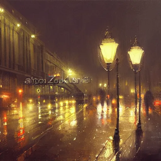 Image similar to a rainy night in London by Joseph Zbukvic