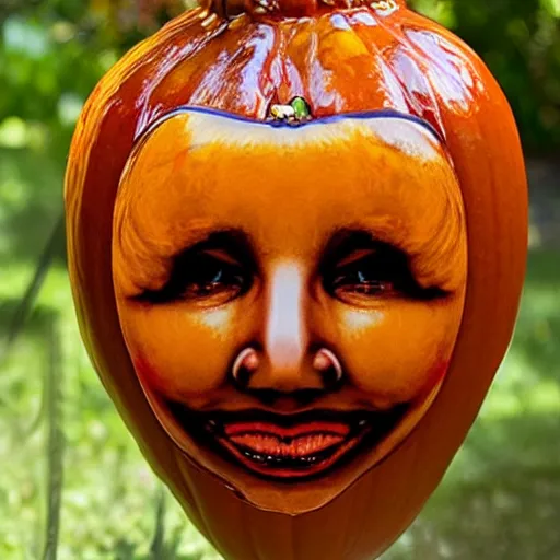 Image similar to gourd with face of amber heard hybrid intercross mix as a gourd