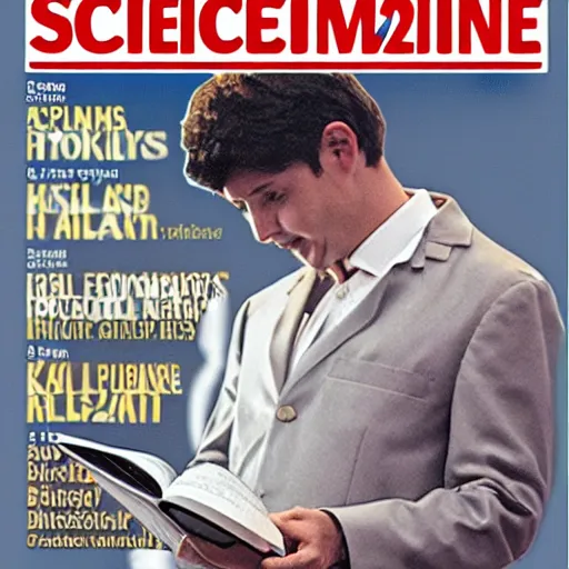 Prompt: science magazine from 2 0 2 8 opened on a table