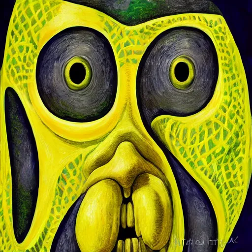 Prompt: intricate five star lemon slime monster portrait by pablo picasso, oil on canvas, hdr, high detail, photo realistic, hyperrealism, matte finish, high contrast, 3 d depth, centered, masterpiece, vivid and vibrant colors, enhanced light effect, enhanced eye detail, artstationhd