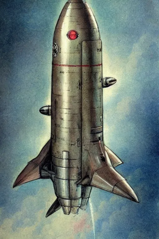 Prompt: (((((1950s rocketship . muted colors.))))) by Jean-Baptiste Monge !!!!!!!!!!!!!!!!!!!!!!!!!!!