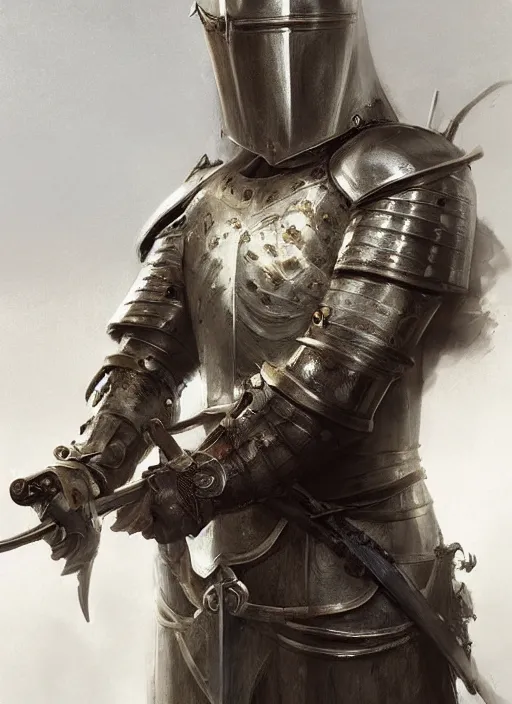 Image similar to portrait of a knight, holding a sword, victorian, concept art, detailed face, fantasy, close up face, highly detailed, cinematic lighting, digital art painting by greg rutkowski