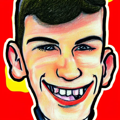 Image similar to a badly drawn picture of max verstappen, caricature, crayon art, bad, beginner art