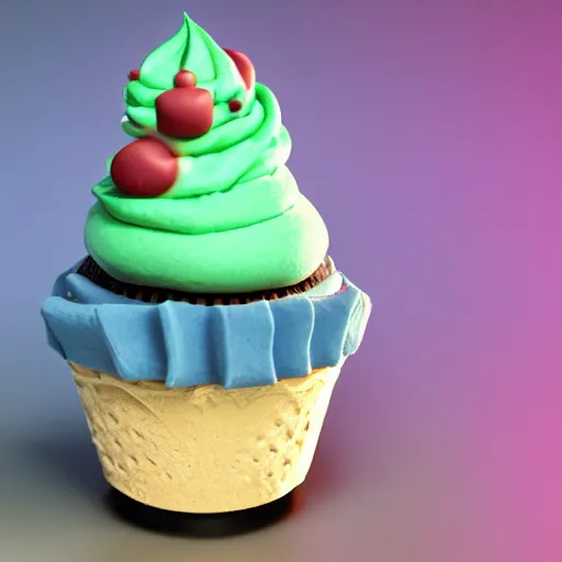 Image similar to ice cream cupcake shaped like screaming pinhead, octane render, centered, highly detailed