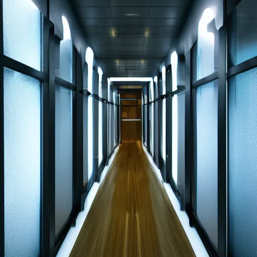 Prompt: spaceship hallway with windows,