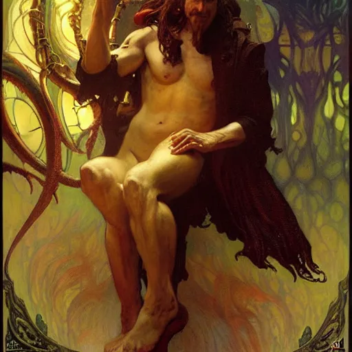 Prompt: cthulhu making a reart with his hands. highly detailed painting by gaston bussiere, craig mullins, j. c. leyendecker, alphonse mucha 8 k