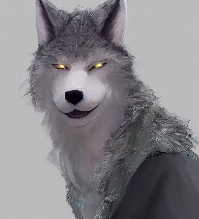 Image similar to a beautiful portrait of a handsome male anthropomorph white wolf furry fursona wearing a hoodie. character design by cory loftis, fenghua zhong, ryohei hase, ismail inceoglu and ruan jia. artstation, volumetric light, detailed, photorealistic, rendered in octane