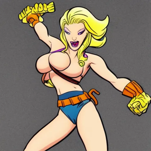 Prompt: blonde hair, girl April O'Neil from cartoon Ninja Turtles by Kevin Eastman