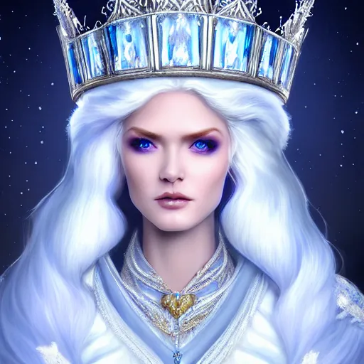 Image similar to beautiful ice queen in ornate robes, highly detailed, 8 k, hdr, award - winning, trending on artstation, anne stokes, hyper realistic