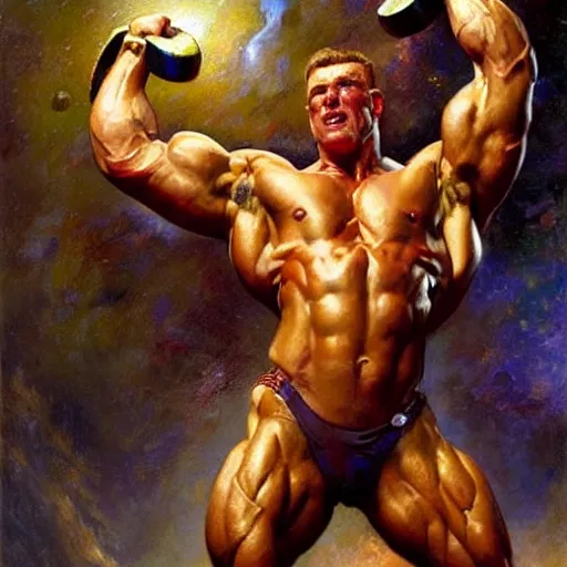 Prompt: stunning bodybuilder defeating metabo man, highly detailed painting by gaston bussiere, craig mullins, j. c. leyendecker, 8 k