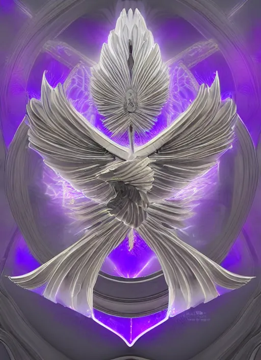 Image similar to white phoenix subtle purple gold white phoenix salt crystals sharp detail 3d render simple background graphic ultra simplified deco design fai khadra gaika style