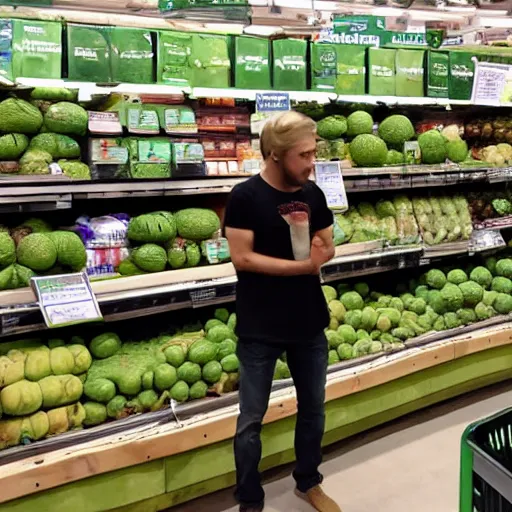 Prompt: liquid 3 d terminator cgi t 1 0 0 0 in a whole foods trying to decide which avocado to buy