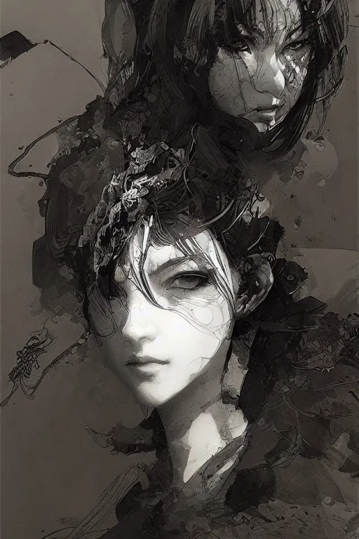 Image similar to portrait of anime woman, pen and ink, intricate line drawings, by craig mullins, ruan jia, kentaro miura, greg rutkowski