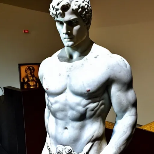 Prompt: henry cavill as a greek marble statue