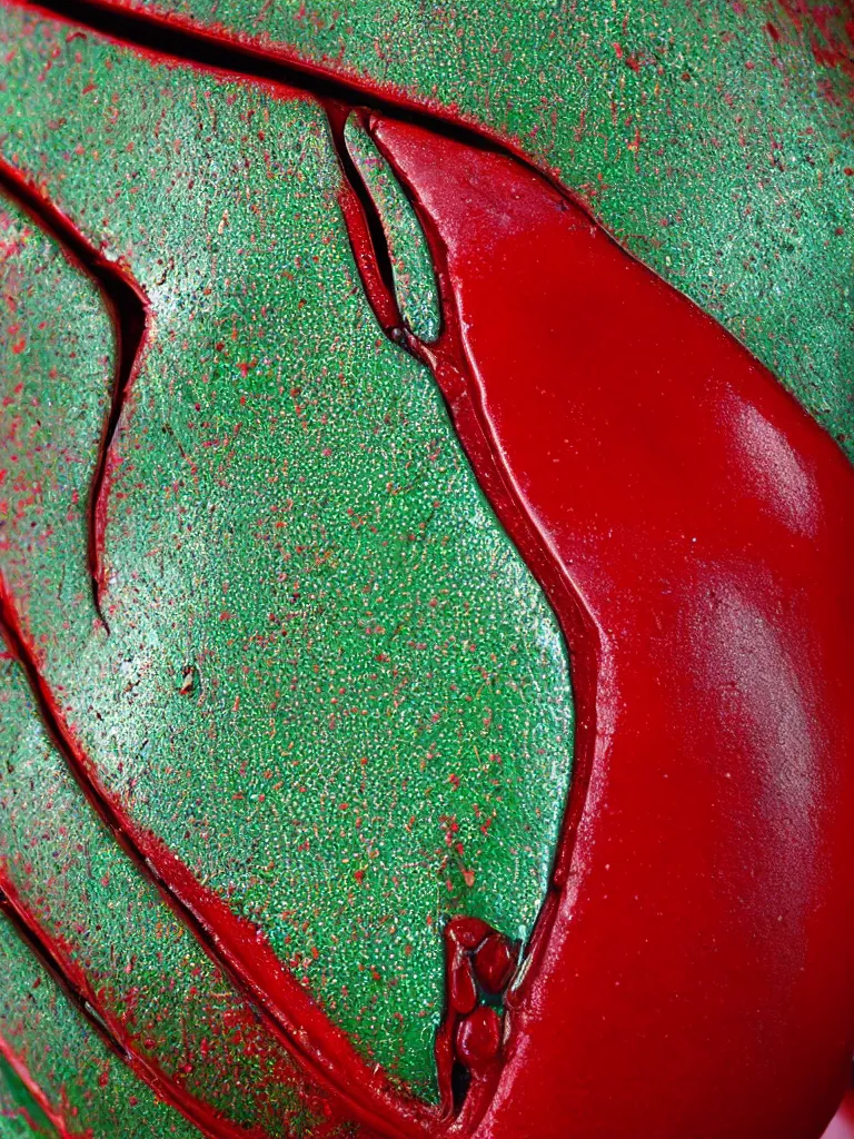 Prompt: subsurface scattering. close - up shot of a beautiful red green and white beetle. insect eyes. complementary color scheme. by alberto burri. studio photography high quality highly detailed award winning photograph by national geographic. soft volumetric light, smooth gradient.