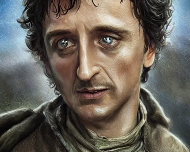 Prompt: richard hammond as frodo baggins, award winning character art, by various concept artists, hyperrealistic face, photorealistic render