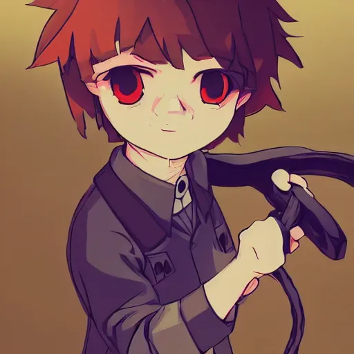 little anime boy with red hair and blue eyes