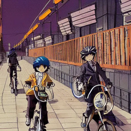 Image similar to seinen manga 🌇 🚲🚲🚲!!!!