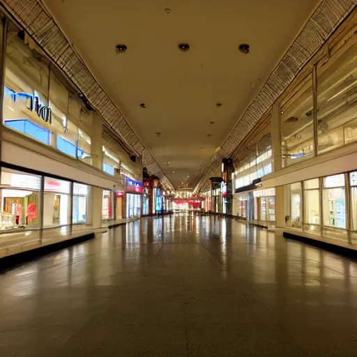 Image similar to Empty mall at night, low quality photograph, liminal space