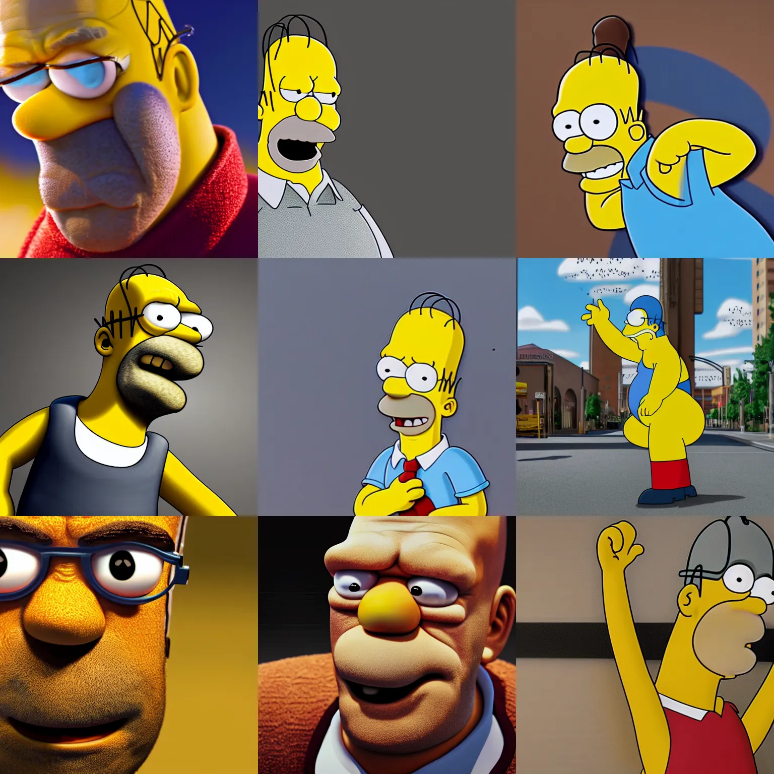 Prompt: long shot photorealistic Homer Simpson, extreme detail, 4k, ultra HD