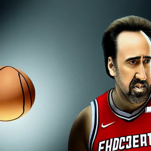 Image similar to nicolas cage as a basketball player, highly detailed photography, 4k