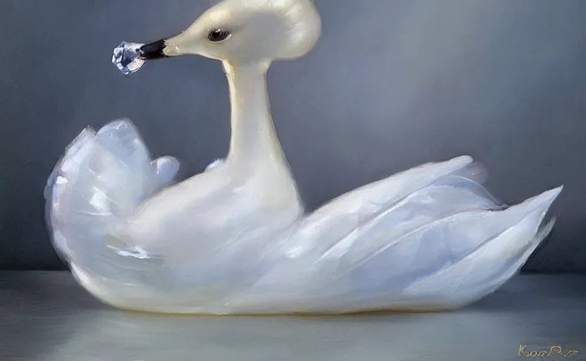 Prompt: Crystal or glass swan. By Konstantin Razumov, highly detailded