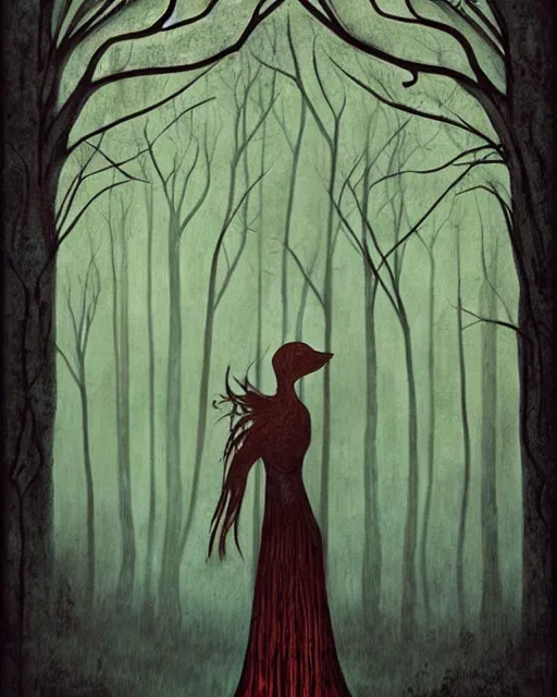 Image similar to tarot card, haunted woods, Art nouveau, by andy kehoe